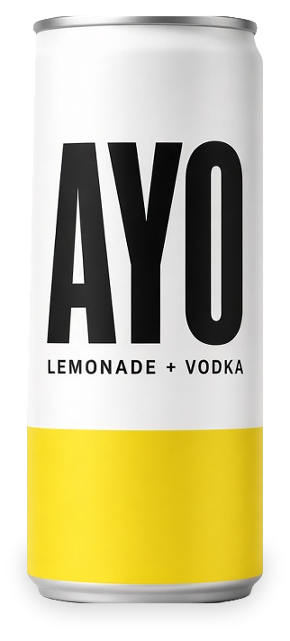 White can. Ayo. Lemonade and vodka. Empty yellow band.