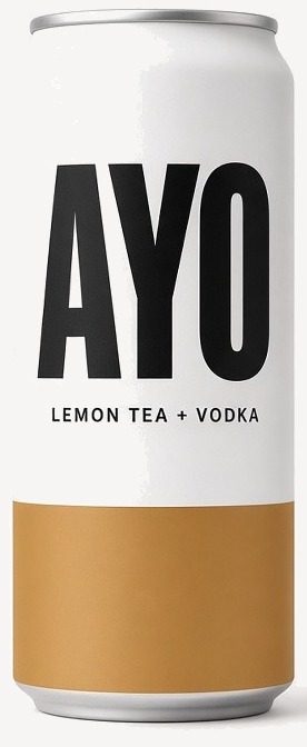 White can. Ayo. Lemon tea and vodka. Tan band.